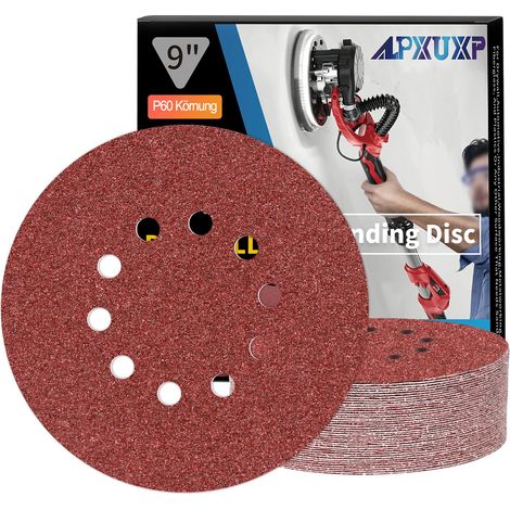 Disques abrasifs 225 mm 25 pièces grain 60,papier abrasif en alumine calcinée 10 trous,revêtement abrasif antiadhésif pour ponceuse orbitale (1/5)