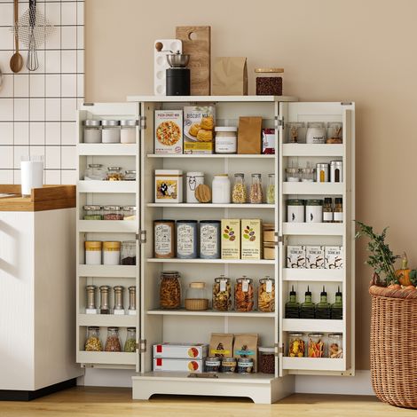 Buffet cuisine armoire de cuisine 5 niveaux avec portes et étagères réglables 60l x 40P x 120H cm grain de bois crème (1/5)