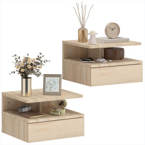 Table de chevet Lot de 2 murales avec tiroir en panneaux de Chêne (1/5)