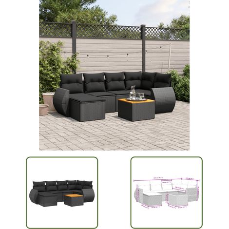 The Living Store 7-tlg. Garten-Sofagarnitur mit Kissen Schwarz Poly Rattan - Gartenmöbel - Esstisch - Outdoor Möbel - Lounge Set - Rattan Gartenmöbel (1/3)