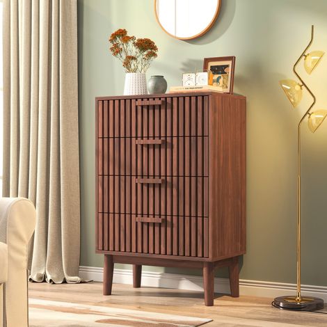 Commode 4 Tiroirs,Meuble de Rangement pour Chambre,Commode Armoire en bois,60x34x91 cm,Style scandinave moderne,couleur Bois noyer