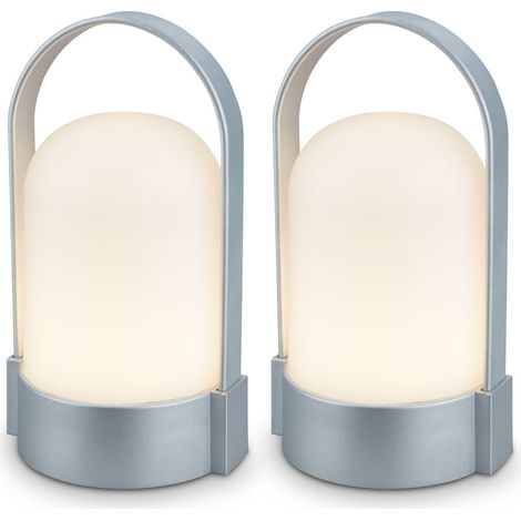 Briloner ASA 2er Set LED Tischlampe kabellos, Dimmbar, Touch, USB-C Aufladung, IP44, Chrom-Matt, 9x8x15,5 cm