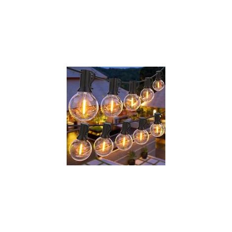 Guirnalda de luces LED G40 para exteriores, 9 m (30 pies), con 30 bombillas + 2 de repuesto, luz blanca cálida de 2700 K, resistente al agua, ideal para fiestas, jardines, bodas y patios.