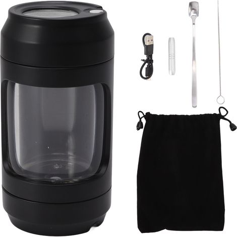 Poterie à cigarettes LED lumineuse noire, grossissement 8X, étanche avec fonction de broyage, pour maison bureau voyage