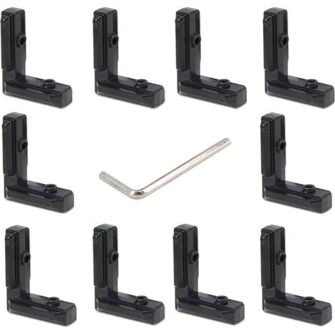 Lot de 10 équerres d'angle intérieures en forme de L avec vis M6 pour profil d'extrusion d'aluminium série 3030 de 8 mm (noir-3030) (1/5)