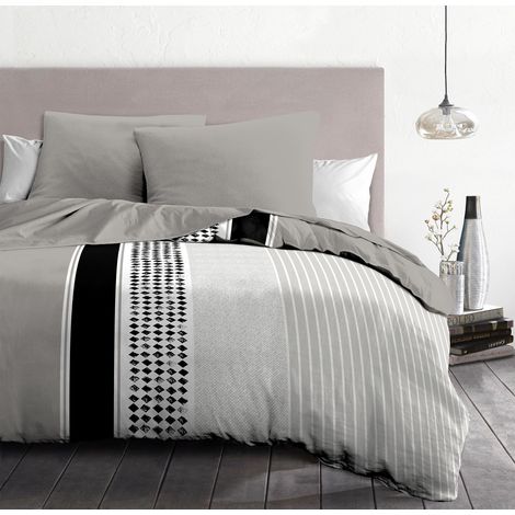 Parure de Couette 220x240 Mimosa Noir Housse imprimée + taie Douce, légère et Facile d'entretien Motifs Modernes (1/5)