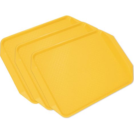 Lot de 3 plateaux alimentaires rectangulaires colorés en plastique épais, résistants à la chaleur et empilables, pour cafétérias et hôtels (jaune) (1/5)