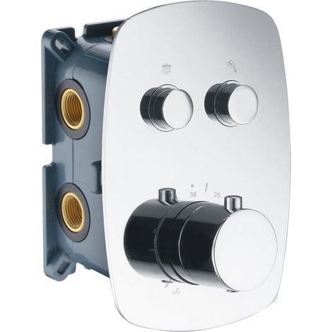 IMEX Duschthermostat Unterputz 2-Wege mit Taste verchromt aus Edelstahl und Messing TURN CLEAN SYSTEM mit Anschlussdose Imex-GSP02V
