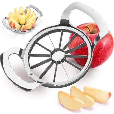 Trancheuse à pommes extra large de 4,72 pouces avec 12 lames - Coupe-pomme professionnel robuste - Outil pour vide-pomme en acier inoxydable 304 - Trancheuse et vide-pomme tranchants - Facile