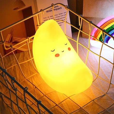 Veilleuse lune silicone jaune – mignonne – forme lune – décoration lampe – chambre enfant / chambre – jaune (1/5)