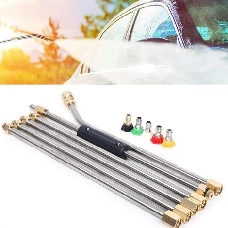 Pressure Washer Extension Wand, 4000 PSI High Pressure Washer Gun Extension Rod Power Washer Replacement Lance with 5 Nozzle Tips, 1/4 Inch Quick Connect, 10 Pcs Rubber Ring (with 30° Curved Rod) (1/5)