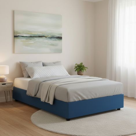 Talamo Italia Cama matrimonial Gioia, Cama contenedor con revestimiento de tela, 100% Made in Italy, Apertura frontal, con colchón Cm 140x200 incluido, Azul, con embalaje reforzado (1/5)