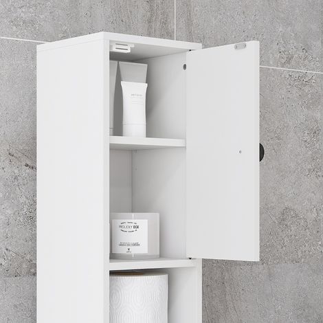 Meuble salle de bain étroit, colonne de rangement avec tiroir et 4 étagères ouvertes, armoire WC compacte pour petits espaces, séjour, 20 x 20 x 180 cm blanc (1/5)