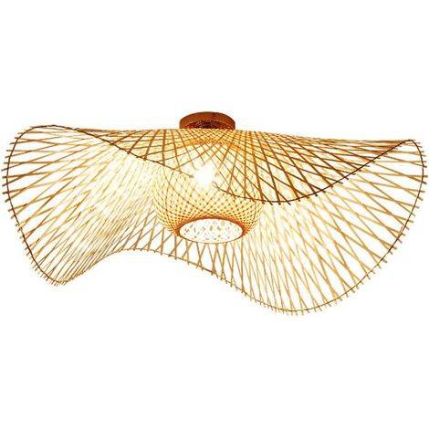 Plafonnier semi-encastré de style bohème, lampe de plafond d'intérieur en rotin tressé, culot E27, adapté aux salons, couloirs, cuisines et autres espaces (ampoule à lumière chaude incluse). (1/5)