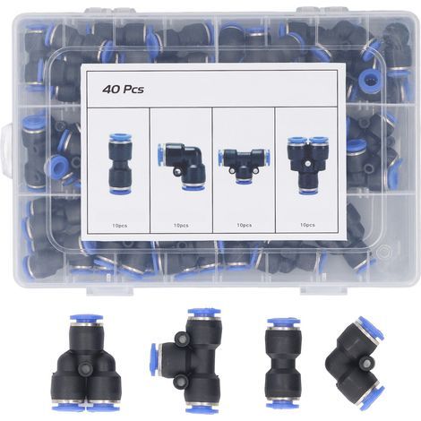 Kit pneumatique 8mm résistant à haute pression pour tuyau PE en Nylon et polyuréthane, 1 ensemble de 40 pièces de raccords d'air à pression pour connecter (1/5)