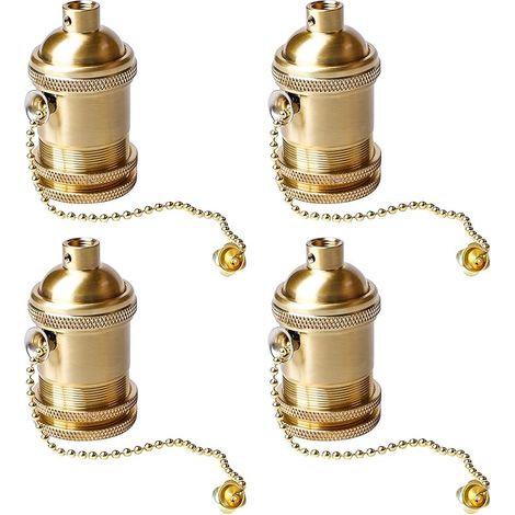 4 douilles vintage E27 avec interrupteur à tirette, culot en aluminium, compatibles avec ampoules, appliques murales/plafonniers, lampes de table, suspensions Edison, lampes suspendues, accessoires (1/5)