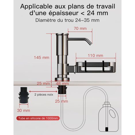 Distributeur Liquide Vaisselle, Distributeur de Savon Vaisselle avec Porte-éponge, Pompe rotative à 360° avec Tube d'extension de 1m, Distributeur Savon Cuisine à Forte Aspiration (1/5)