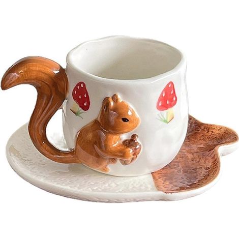 Porzellan-Kaffeetasse mit hübschem, geprägtem Eichhörnchenmotiv, Blumentasse für den Esstisch, Teetasse, Safttasse. (1/5)