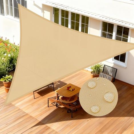 Voile d'ombrage Triangulaire Imperméable 4x4x4m Toile Ombrage avec 95% UV Protection pour Patio Extérieur Jardin Terrasse, Sable