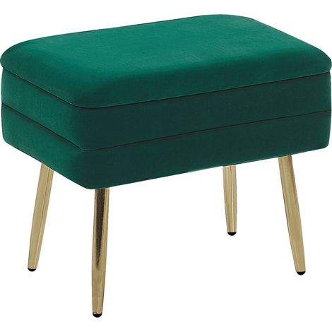 Banco con almacenaje de terciopelo verde oscuro patas doradas Odessa