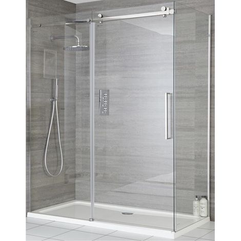 Milano Portland 1000mm Chrome Reversible Wet Room Frameless Shower Enclosure Sliding Door - With 800mm Side Panel (1/4)