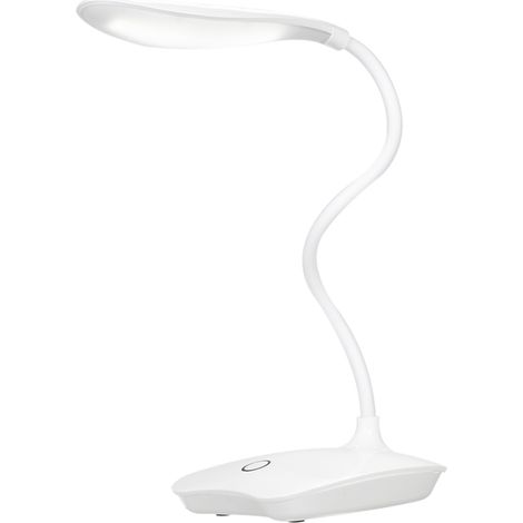 Lampada da scrivania a LED bianca ricaricabile tramite USB, dimmerabile, delicata per gli occhi, con controllo touch, testa girevole e flessibile a 360° (bianca)