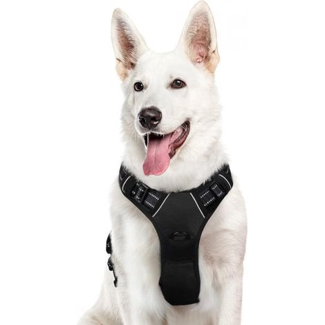Harnais anti-traction pour chien, harnais pour grands chiens, harnais réglable avec bandes réfléchissantes, rembourré, doux et respirant, idéal pour la promenade et l'éducation canine, noir XL (1/5)