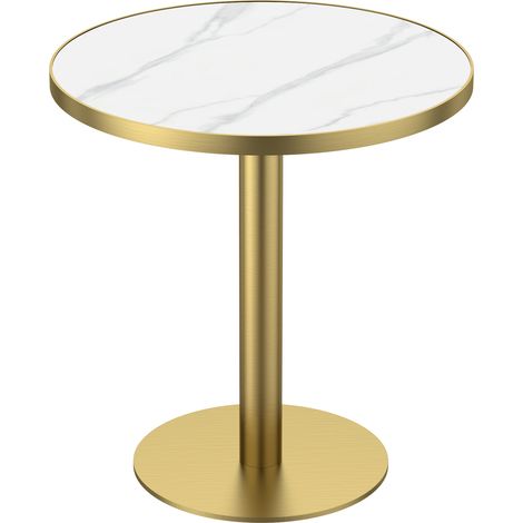 Table à manger ronde tulipe 70 cm, plateau pierre sinterée aspect marbre, pieds inox doré, antirayures, étanche (1/5)
