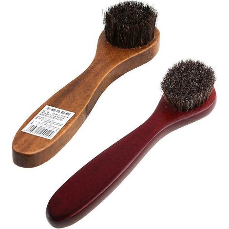 Brosse à chaussures/bottes à long manche en bois et poils de crin de cheval, applicateur de cirage (1/4)
