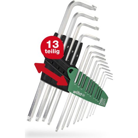 Wiha Stiftschlüssel Set mit ProStar Halter (39105) 13tlg. Torx Winkelschlüssel Satz Torxschlüssel T5+T6+T7+T8+T9+T10+T15+T20+T25+T27+T30+T40+T45