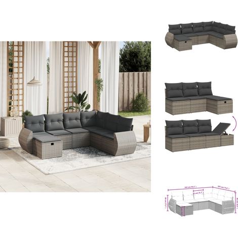 Salon de jardin avec coussins 7 pcs gris résine tressée - Ensemble Salon De Jardin - Mobilier Extérieur - Salon De Jardin Design - Chaise Longue - Table Basse (1/4)