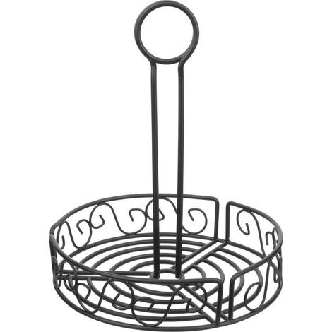 Porte condiments métallique noir, 238(H) x 196(Dia) mm, avec porte-cartes menu et plusieurs porte-bouteilles (1/5)