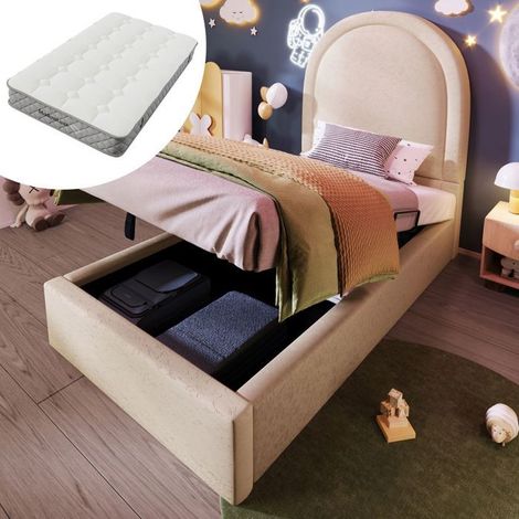 Lit enfant - SOGEU - Cosmos - 90x200 cm - Matelas 7 zones orthopédique H3 - Sommier à lattes hydraulique (1/5)