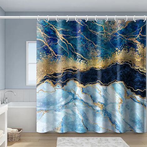 Ensemble de rideaux de douche en marbre, décor de salle de bains, rideau de douche moderne abstrait pour baignoire, imperméable et lavable 180x180cm (1/5)