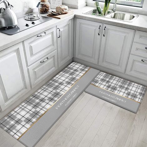 Thickened, long strip PVC oil-proof and stain-resistant floor mat, leather kitchen mat, bathroom mat, non-slip mat - black and white checkered - 44150CM10MM