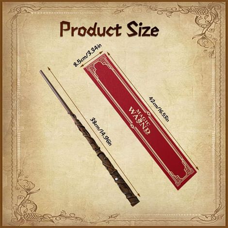 Baguette Hermione Granger Lumineuse, Chargement USB, Coffret Cadeau avec Carte de Sort, Ticket de Gare, Carte et Étagère (1/4)