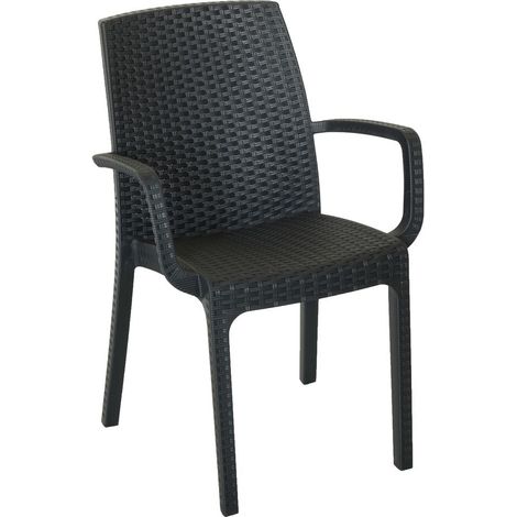 Poltrona Indiana in resina antiurto effetto polirattan antracite 57x59x86 cm da giardino esterno