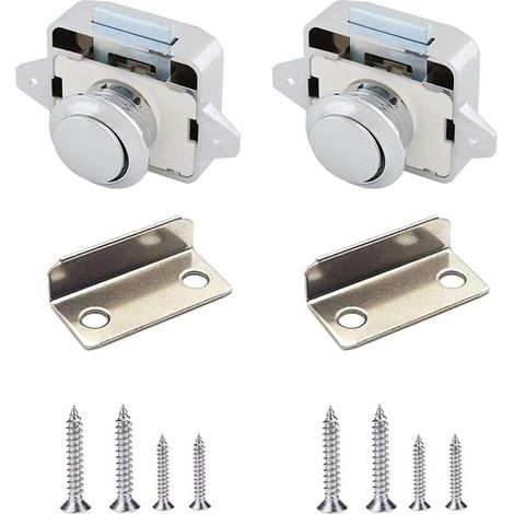 Lot de 2 verrous à poignée bouton, verrous à bouton-poussoir, verrous de porte sans clé pour portes, armoires, camping-cars, yachts (chrome)