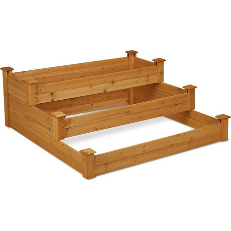Orto rialzato in legno di abete 3 livelli ideale giardino terrazza design rustico 100 x 100 x 75 cm in legno marrone 130011307