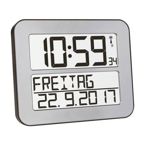 TFA Dostmann 60.4512.54 Radiocontrollato Orologio da parete 25.8 cm x 21.2 cm x 3 cm Argento, Nero Display grande (1/5)