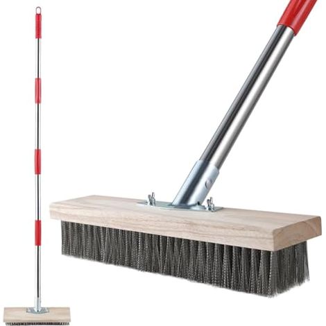 Scopa in metallo resistente Mitclear con manico telescopico (145 cm), setole metalliche rigide per rimuovere erbacce, muschio e macchie ostinate, scopa per pulire patio, terrazzo e giardino.