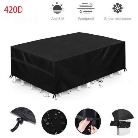 Telo protettivo per mobili da giardino, 420D, 180 x 120 x 74 cm, ideale per tavoli da giardino Bach. Impermeabile, antivento, resistente ai raggi UV e al freddo, colore nero.