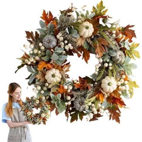 Autumn wreath for front door, 45 cm/18 inches in circumference. Indoor decoration for the home. Artificial autumn wreaths with (1/4)