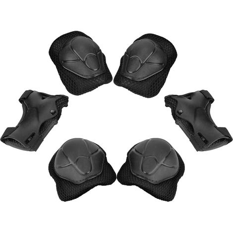 Ensemble de 6 protections pour enfants : protège-poignets, coudières et genouillères (noir) pour skateboard