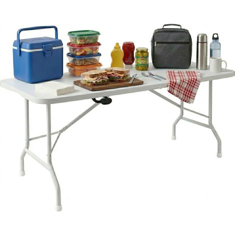Essence - Klappbarer Gartentisch 180x74x70 cm für Camping und Picknick, tragbar, aus weißem Harz