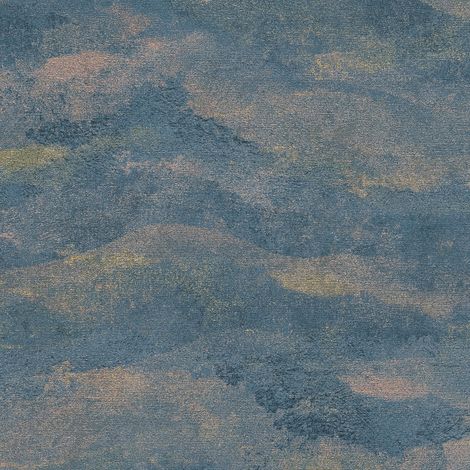 Empapelado de lujo exclusivo Profhome 786561 papel pintado vinílico estampado en caliente tejido non tejido texturado con dibujo abstracto y acentos metálicos azul oro azul verdoso 5,33 m2