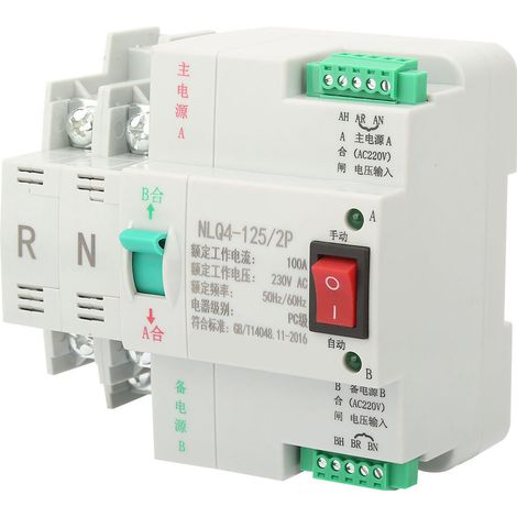 Commutateur automatique de transfert bipolaire 100A 230V AC, interrupteur à bascule double puissance 2P (1/5)