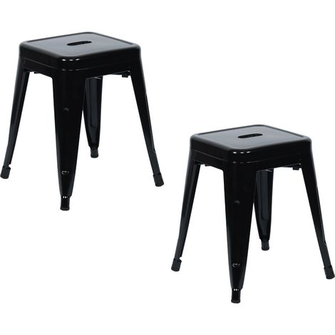 Confezione da 2 sgabelli bassi industriali impilabili in acciaio, 38x38x46 cm, Thinia Home