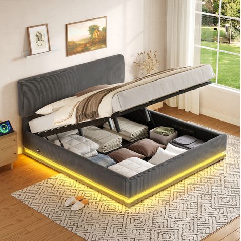 Cama doble dormitorio con LED USB C y almacenaje OKMYHOME (1/3)