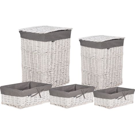 Conjunto de 5 cestas para la ropa almacenaje de baño de sauce blanco Ella
